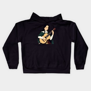 Serene bard playing a song on her guitar Kids Hoodie